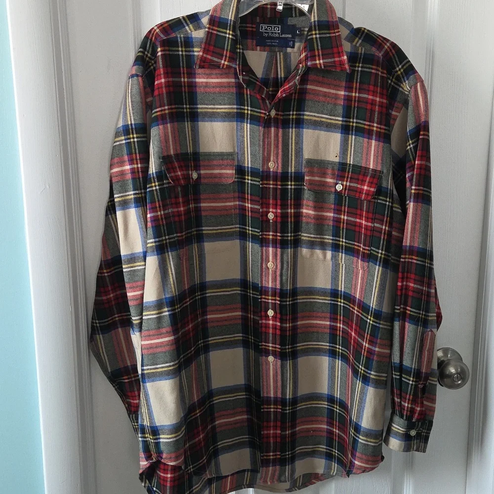 Polo Ralph Lauren Y2K Plaid Flannel Wool Shirt Hole Gorpcore